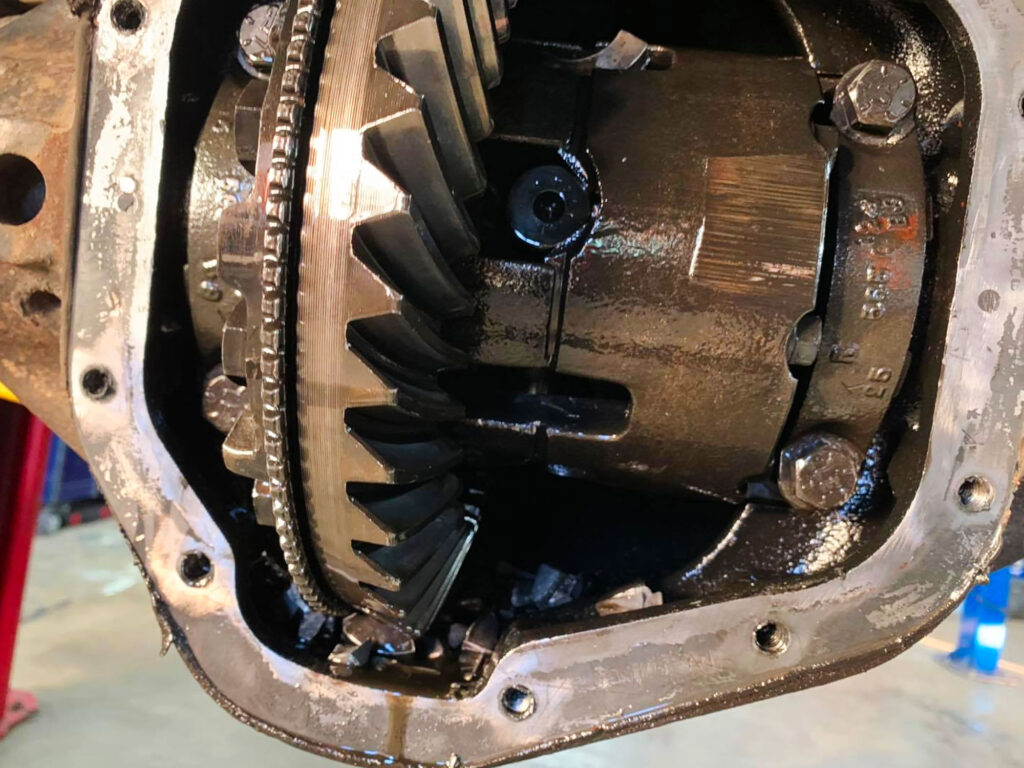 Open rear differential drivetrain exposed for service at Local Wrench Auto Repair in Belfair, WA