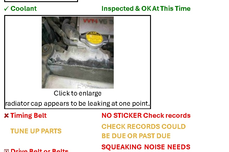 Engine coolant system checks OK, but engine timing belt issue identified during vehicle inspection at Local Wrench Auto Repair & Service in Belfair, WA